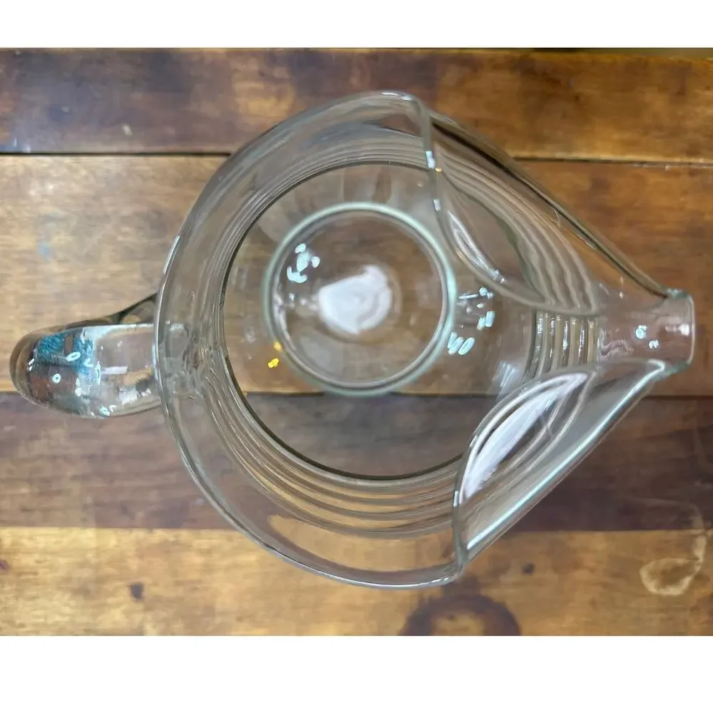 Vintage Heavy Clear Glass Ribbed Cottage Farmhouse Style Jug Pitcher With Handle